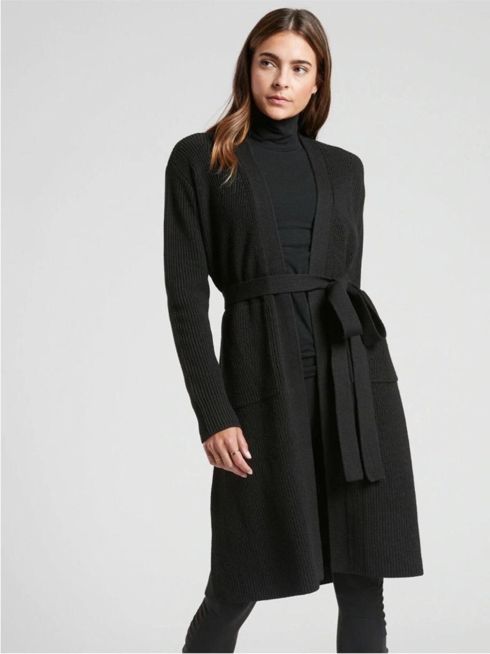 Athleta Black scenic wrap Cardigan small merino wool blend